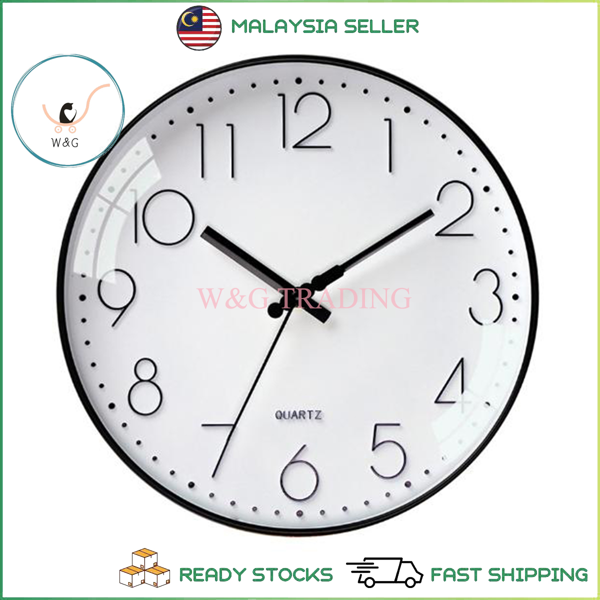 [WG] Classic Design 30cm Silent Sound Wall Clock Jam Dinding