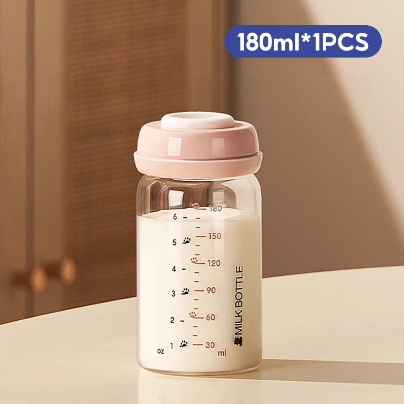 Snow Bear Breastmilk Storage Glass Bottle Wide-Neck Breast Milk Container Breastmilk Storage Bottle for Fridge BPA Free Milk Collection Bottles Breastfeeding Essential
