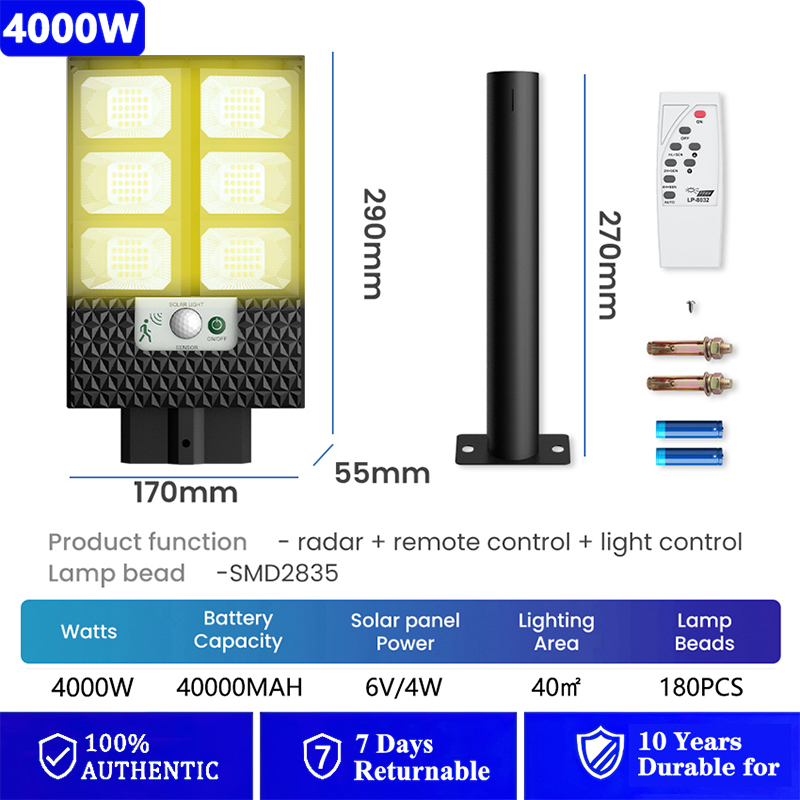 (1 Years Warranty) Solar light outdoor 15000W lampu led The new upgrade Solar Light High Quality IP67 Waterproof High Brightness Solar Spotlight with Remote Control Apply to Garden Courtyard 太阳能路灯