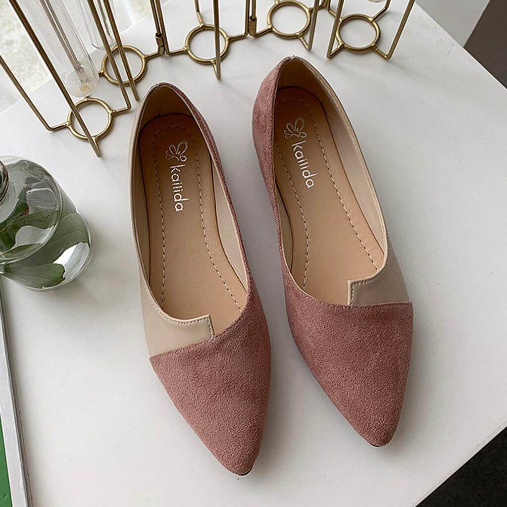 Didiota SHOP Women Splice Color Flats Fashion Pointed Toe Ballerina Ballet Flat Slip On Shoes
