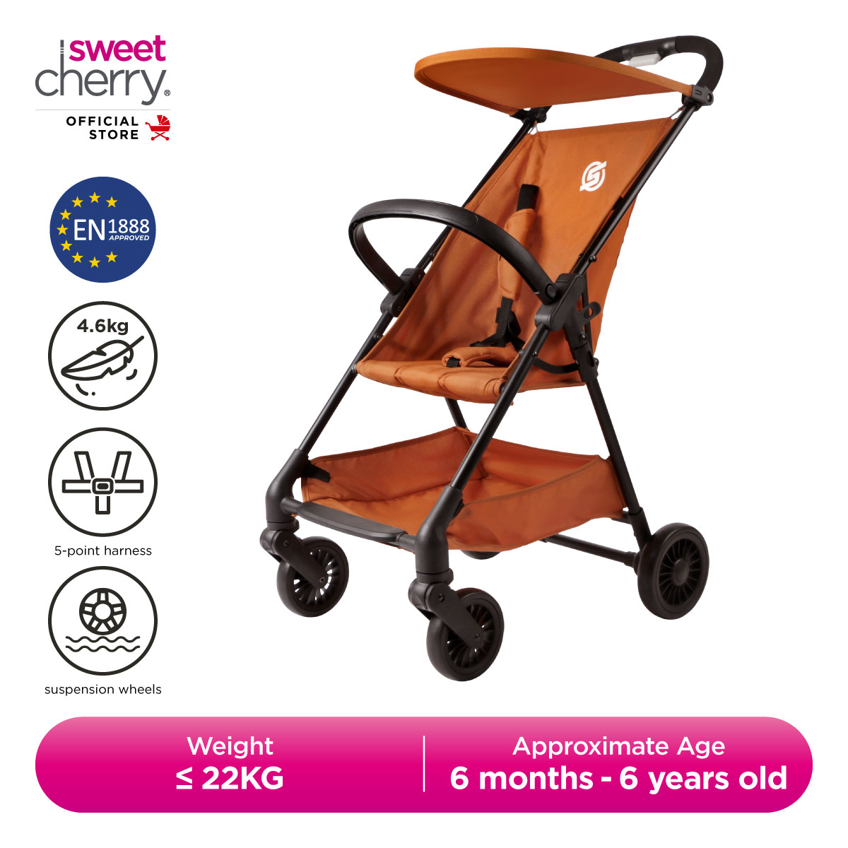 Sweet Cherry Ultra-Lightweight Compact Fold Toddler Stroller U1108 Vivo Stroller
