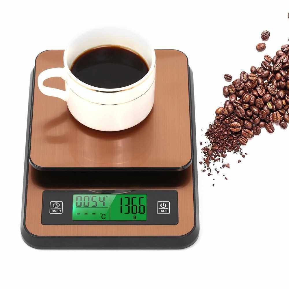 Digital Coffee Scale Multifunction Kitchen Food Scale with Timer Temperature Probe LCD Display Green Backlight 3000g/1g (Golden)