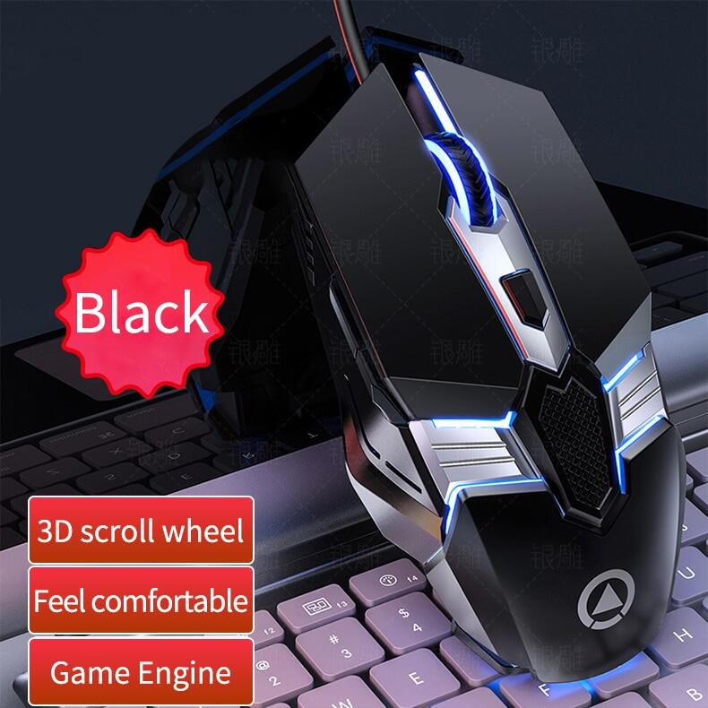 (Ready Stock) YINDIAO G12 Electronic Game Luminous Mouse USB Wired 3200 DPI Optical E-Sports Game Macro Mouse 有线USB发光鼠标