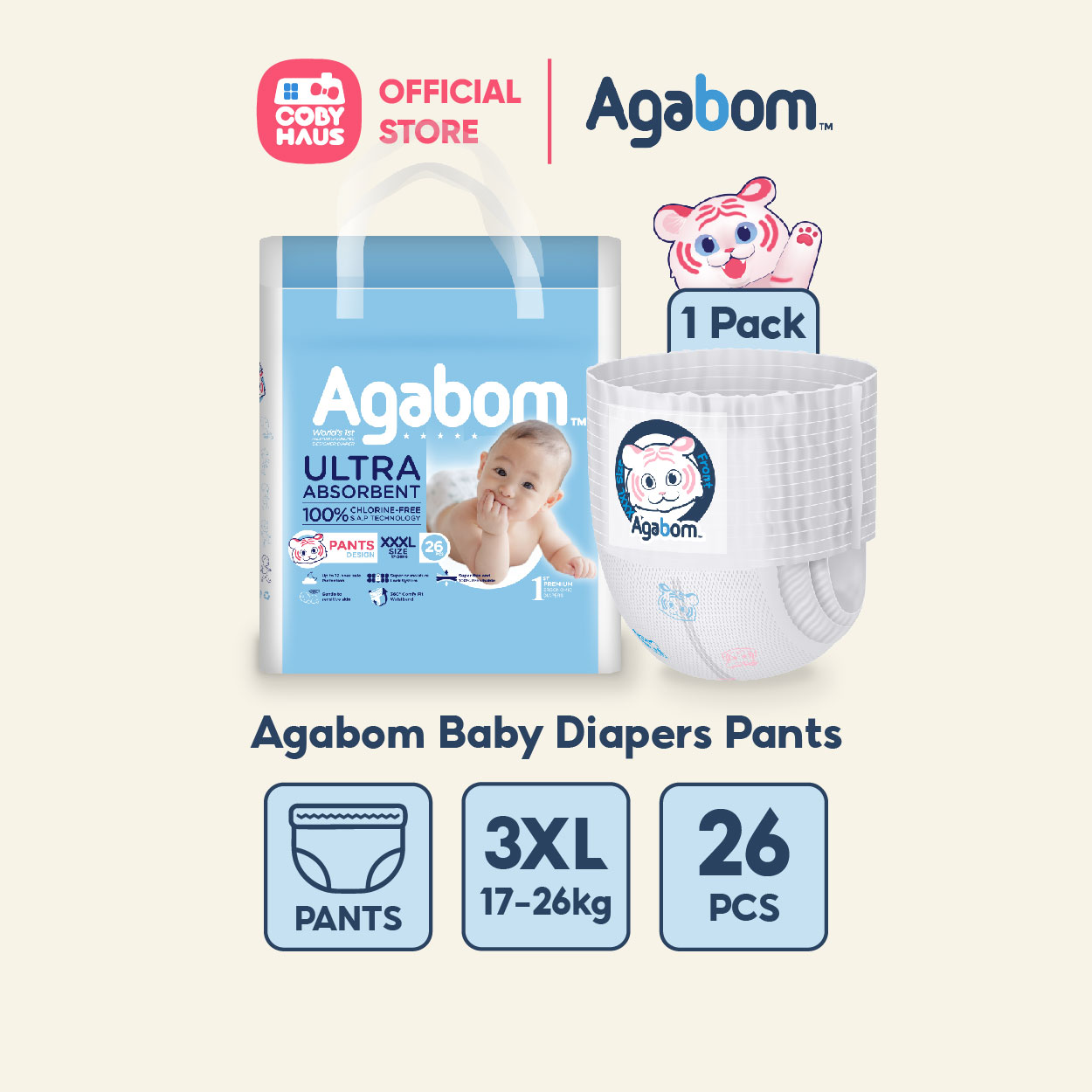 Agabom Baby Disposable Diapers Pants M-XXXL / Lampin Bayi Jenis Seluar 1 Pack 100% SAP Ultra-Thin