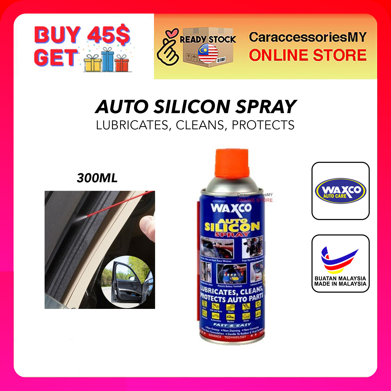 WAXCO Auto Silicon Spray (300ml) car lubricant cleaner spray rubber