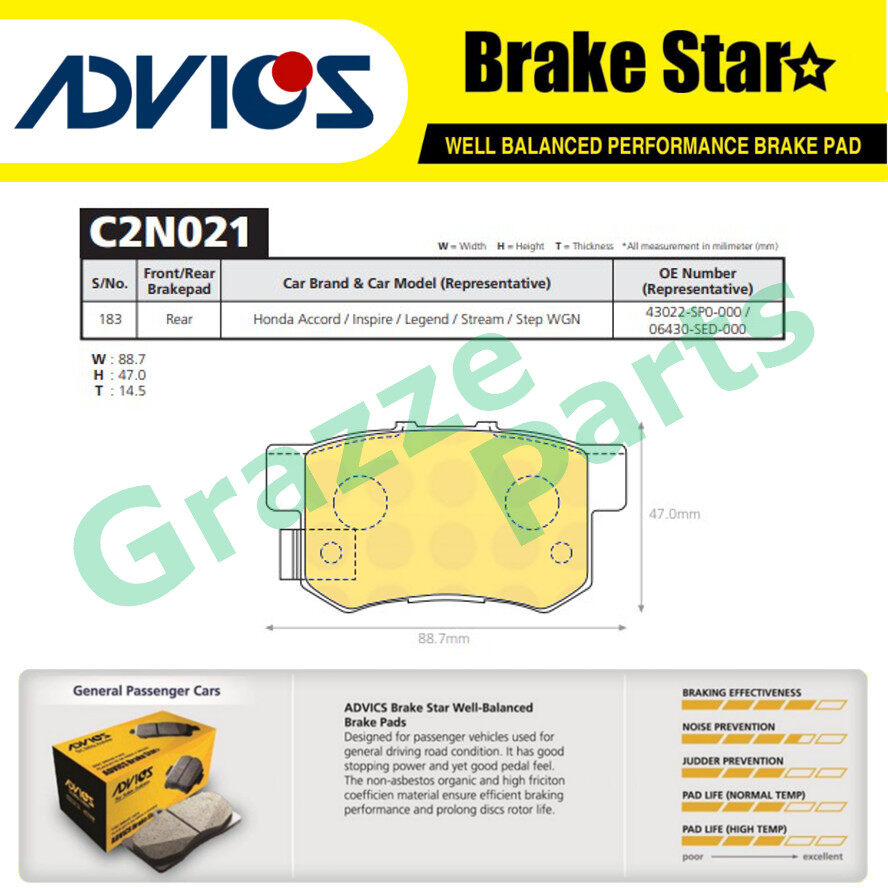 Advics Aisin Brake Star Disc Brake Pad Rear C2N021TE Honda CRV S9A Stream Civic S5A S9A SNA TRO Odys