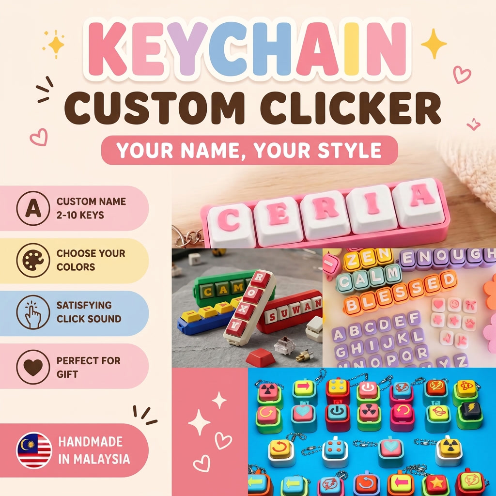Keychain Custom Clicker Nama | Personalized Name Keychain | Gantungan Kunci Custom Hadiah Kawan