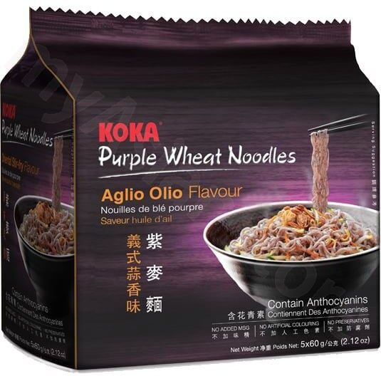 INSTANT NOODLE Koka Purple Wheat Noodles Aglio Olio Flavour 5x60g