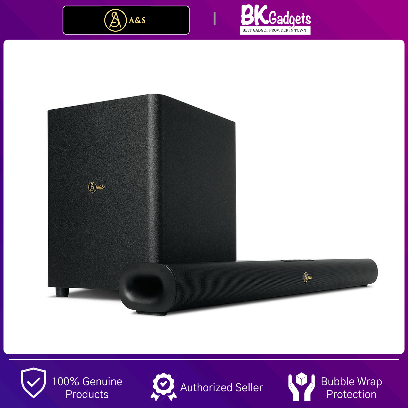 A&S Soundbar 2.1 Channel with Wireless Subwoofer 300 - Strong Stereo Strength | Wireless Subwoofer | Bluetooth Connection