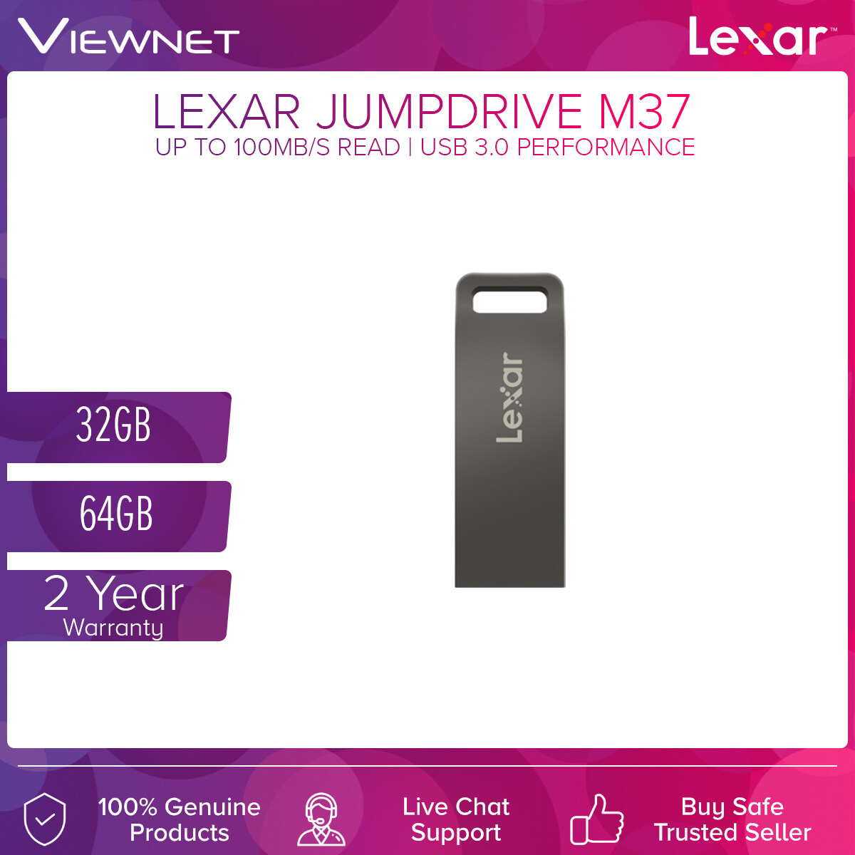 Lexar JumpDrive M37 - 32GB/ 64GB USB 3.0 up to 100MB/s read speed Metal Body Flash Drive Memory Stick
