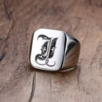 Vnox Fashion Royal Initial Signet Men Ring Male Stamp Band for Man Stainless Steel Letter Personalized Engraving Customized Gift