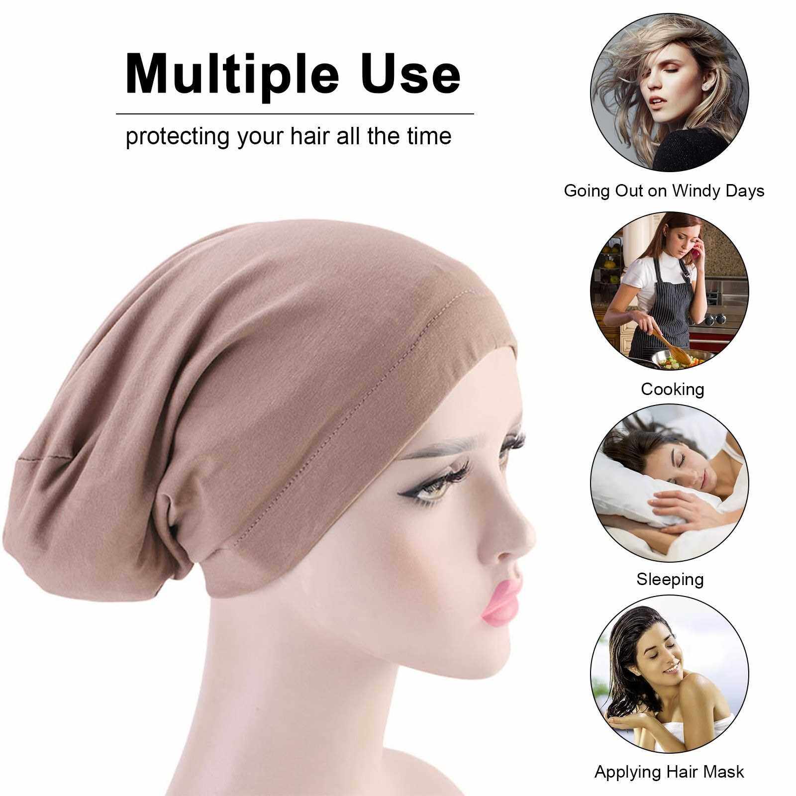 Cotton Hair Cover Bonnet Sleep Cap Silky Lined Sleep Cap Hat for Night Sleeping Women Natural Curly Long Hair Wrap Stay All Night (Violet)