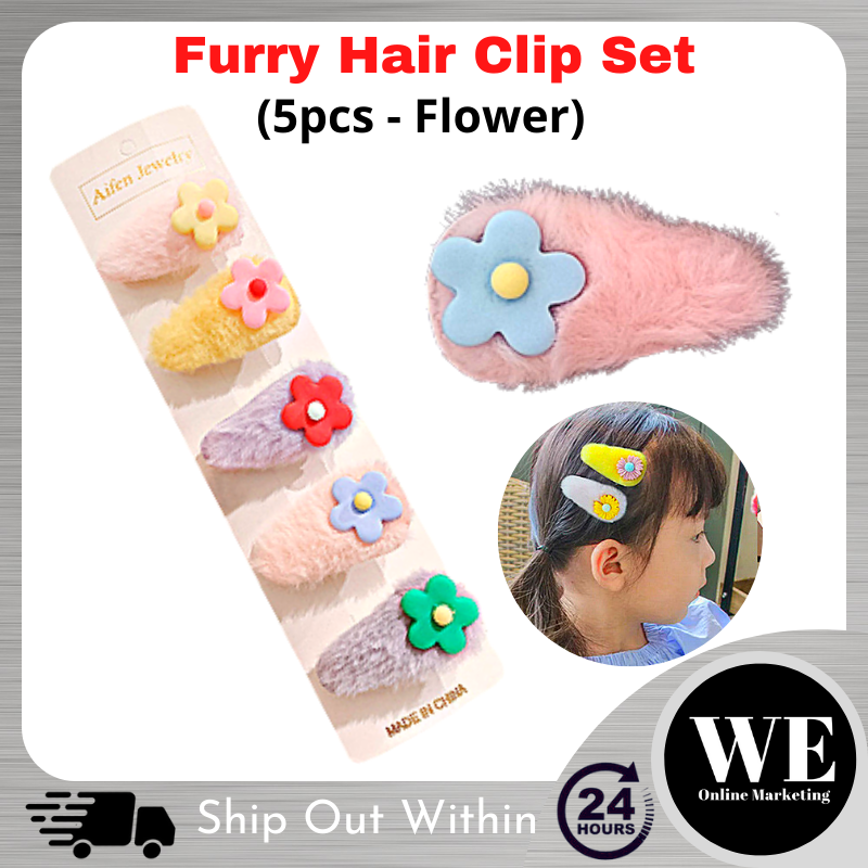 (Ready Stock) 5pcs Little Princess Furry Hair Clip
