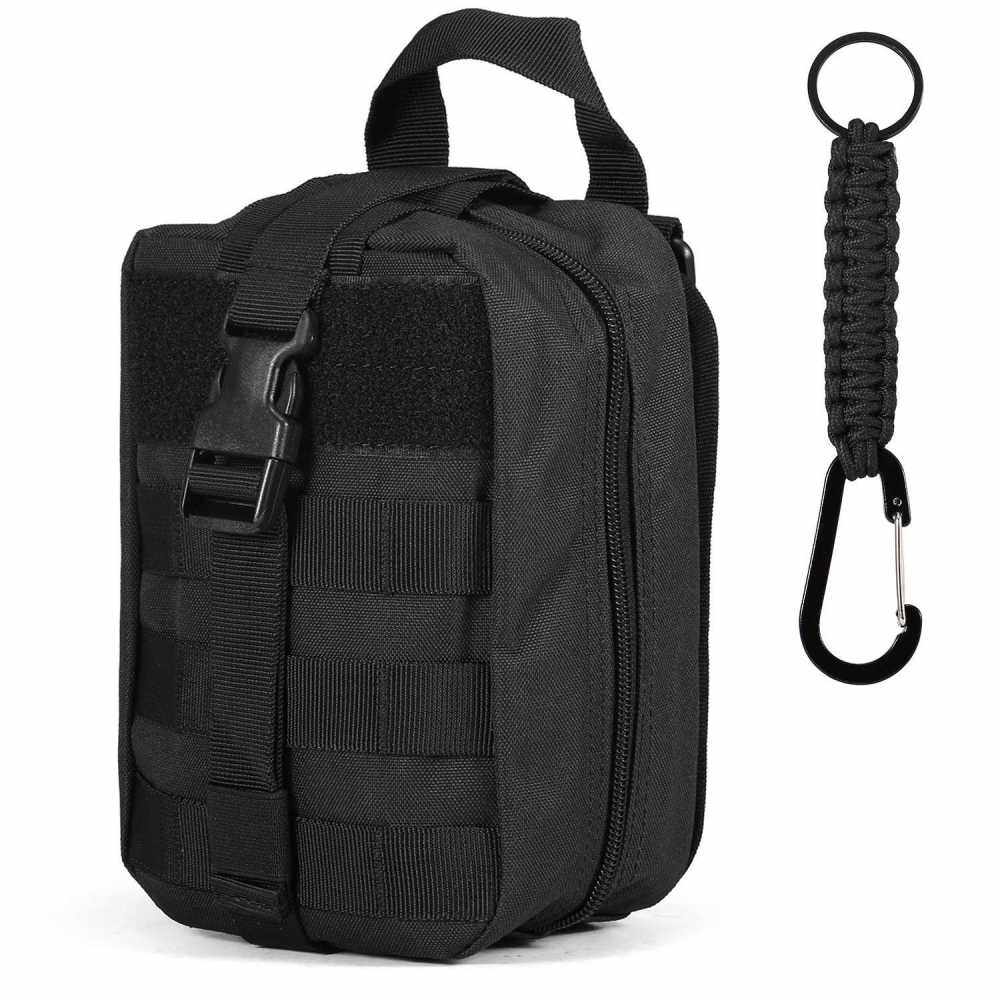 Tactical Waist Pack 600D Nylon First Aid Pouch Tactical Military Pouch Fanny Pack Pocket for Sports Travel Hiking Running Cycling Camping Hunting (Black)