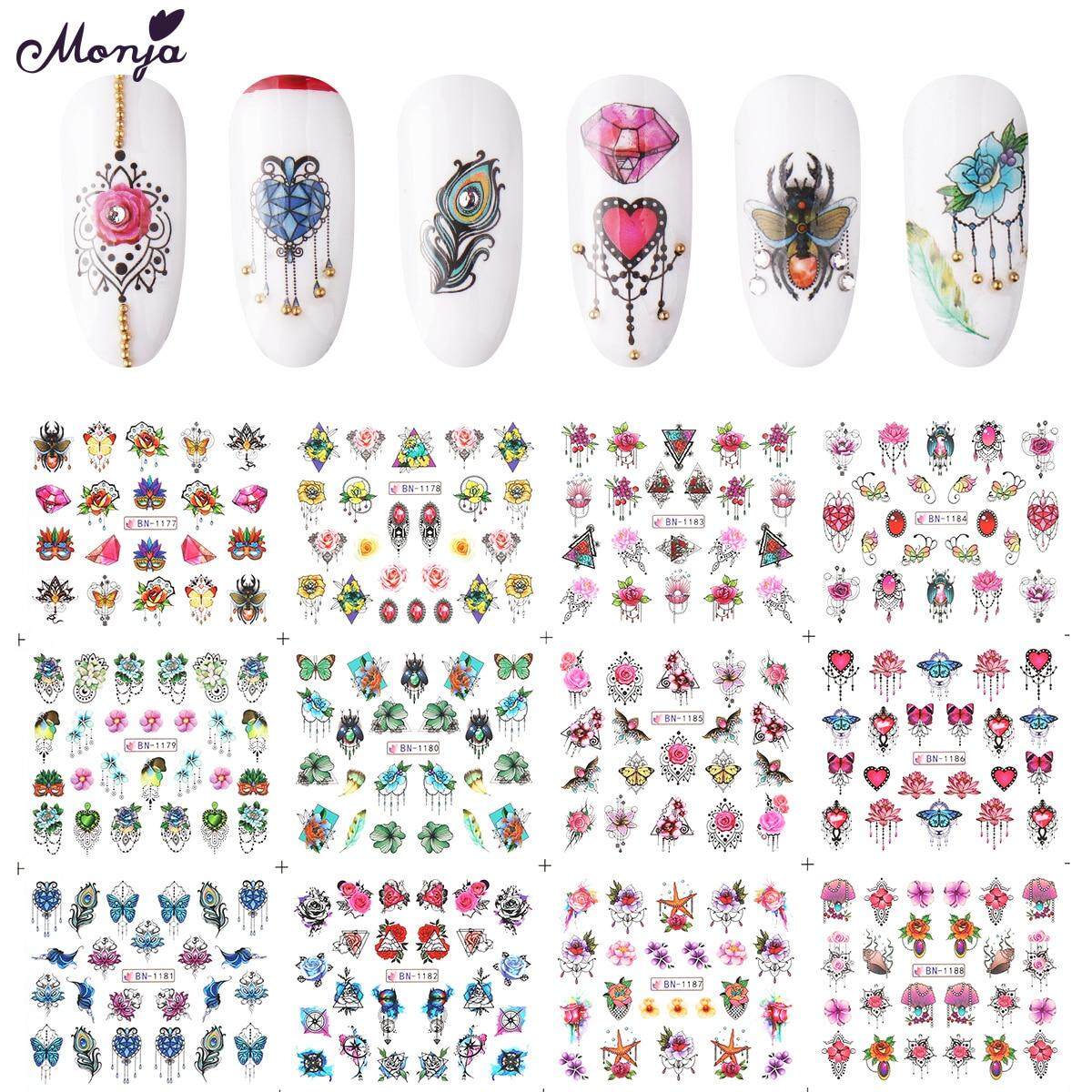 Hình ảnh 12 Tấm Nail Art Jewelry Bướm Loạt Chuyển Nước Sticker Flowers Pattern Watermark Nail Decals Trang Trí Làm Móng Tay