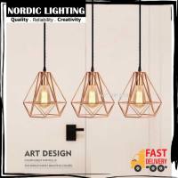 Set Of 3 With Long Base Modern Diamond Loft Pendant Light Nordic Lighting Designer Decorative Ceiling Light  Rose Gold / Black Hanging Light (MJ04-3LB)