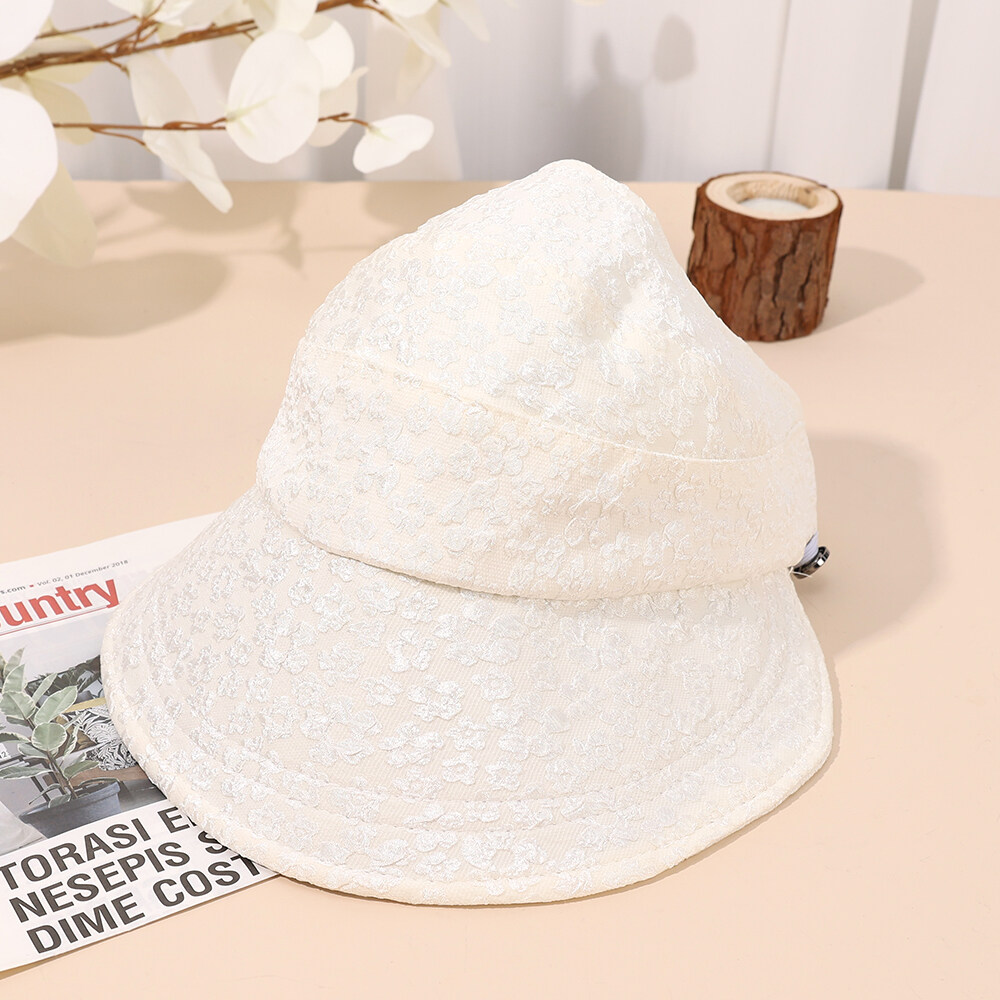Màu Trơn Mới Mùa Hè mũ hở chóp mũ tai bèo nữ dệt kim chạm khoét rộng vành mũ bãi biển gấp được