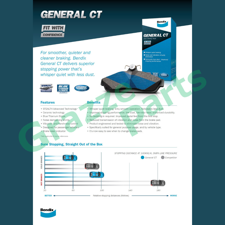 Bendix General CT Disc Brake Pad Front DB2379 for Ford Ranger T7 Bi-Turbo 2015-onwards Everest 2015-onwards