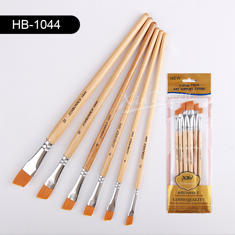 DUKEEN 6 Pcs/set Nylon Hair Oil Paint Brush Round Flat Acrylic Learning Diy Watercolor Pen for Artists Painters Beginners