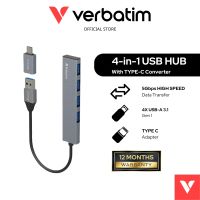 Verbatim 66627 4-in 1 USB Hub with Type C Converter USB 3.1 Gen 1 x 4 Hub (Grey)