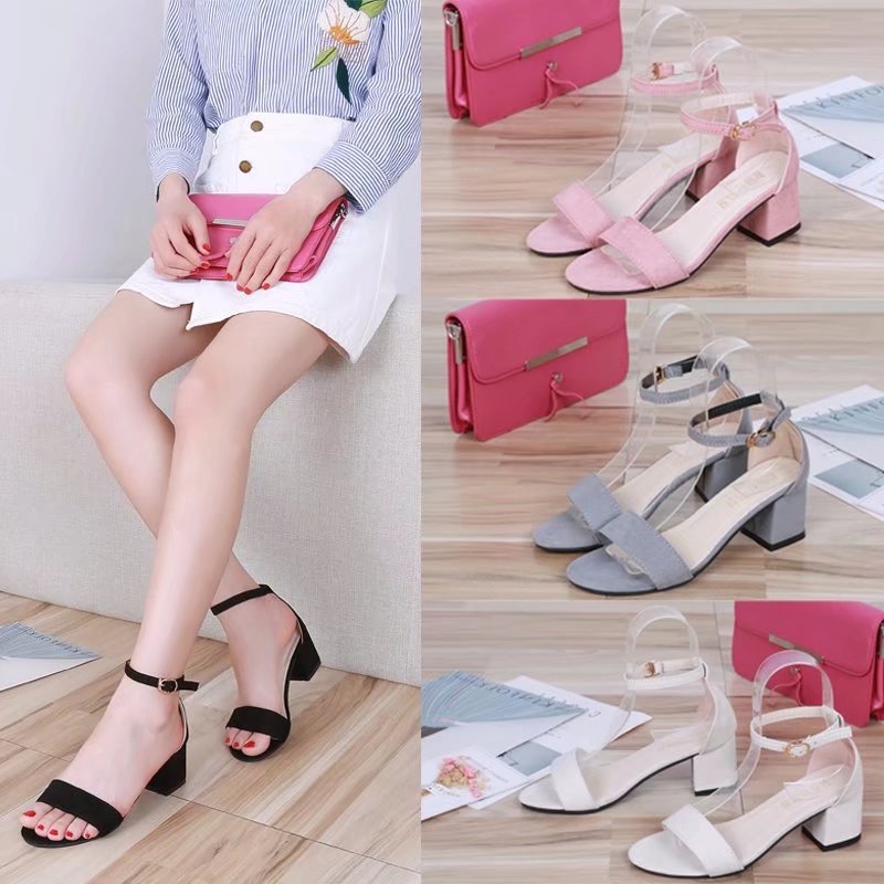 [A shoe store]2022 Spring Simple High Heel Sandals Chunky Heel Casual Women's Fashion Shoes Strap round Toe Sexy Sandals