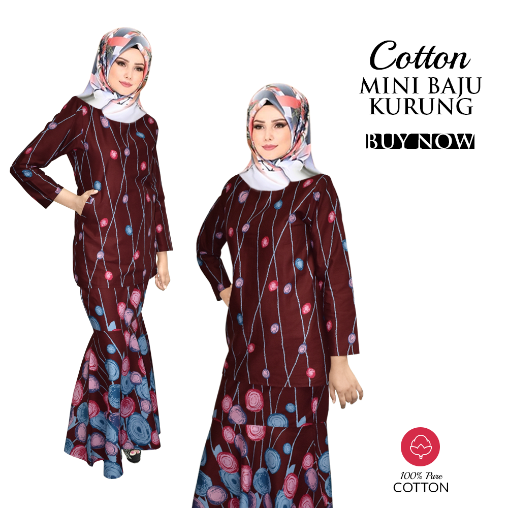 New Collection KM Baju Kurung Modern with Beautiful Flower Pattern 100% Cotton (Ready Stock) This Month
