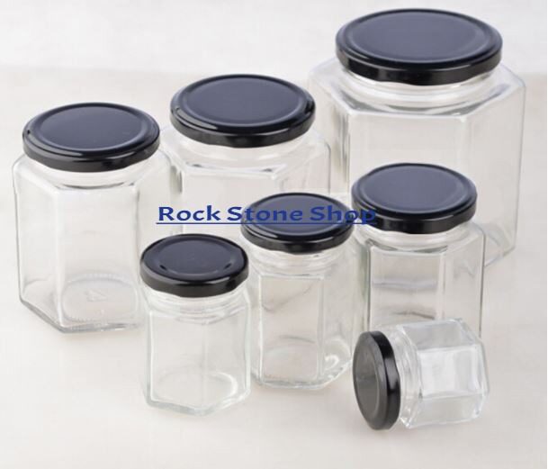 Hexagon Glass Jar Mini Bottle Air Tight Storage Container For Sweet Spices Door Gift Honey (Black Cap) | Botol Kaca | 玻璃小罐子 (黑盖子)