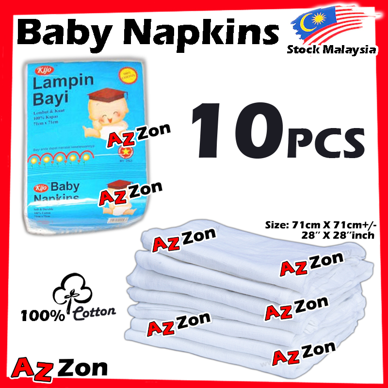 10pcs Baby Napkins 100% Cotton Baby White Napkins Kain Napkin Bayi Baby Cotton Newborn Baby 全棉 婴儿 尿布