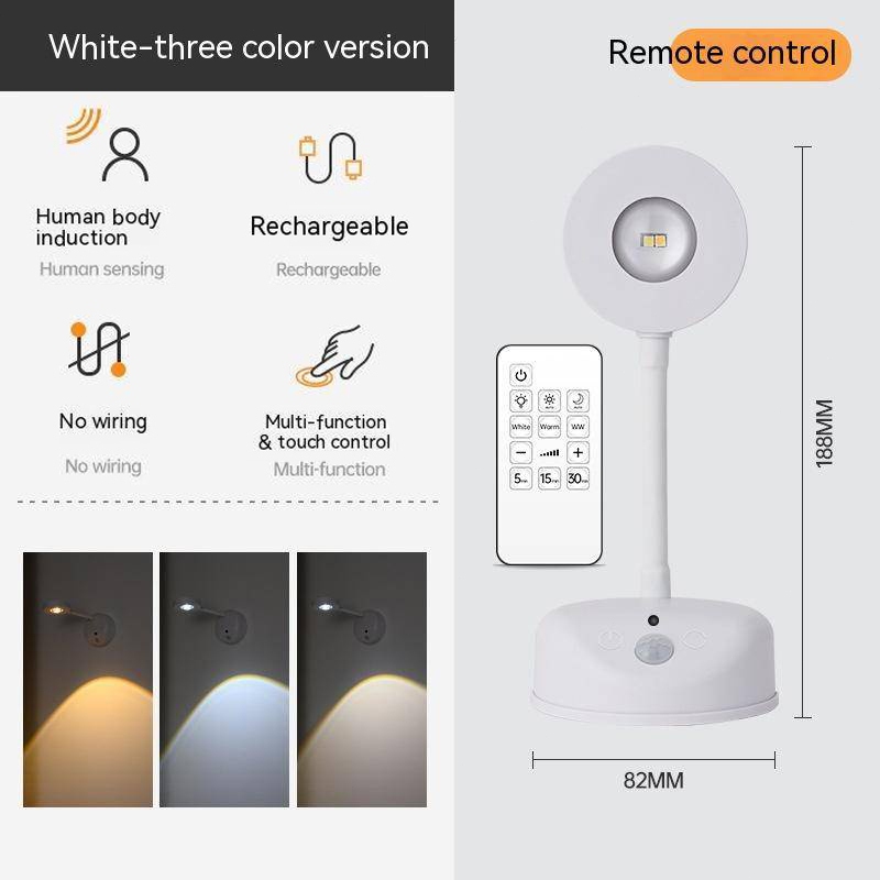 LED Rechargeable Motion Sensor Wall Light Spotlight Wireless Wall Monted Night Light Wall Lamp For Bedroom Mural Living Room 墙壁射灯室内射灯人体感应灯感应灯夜灯