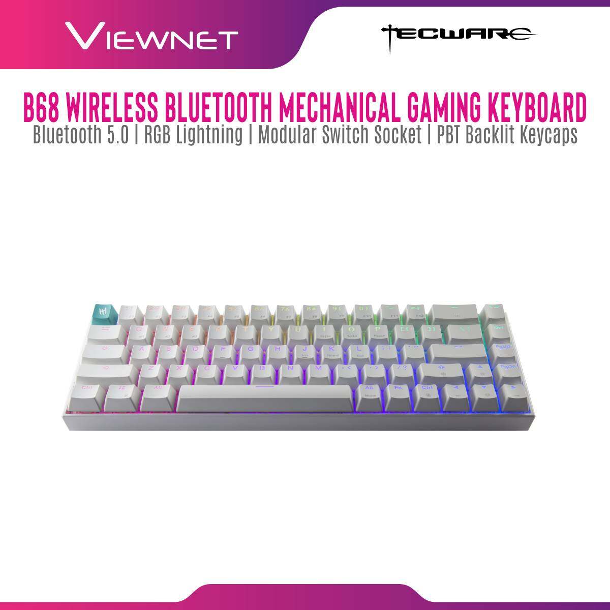 Tecware B68 Wireless Bluetooth Gaming Keyboard with Modular Switch Sockets , Gateron Switchs , RGB Illumination