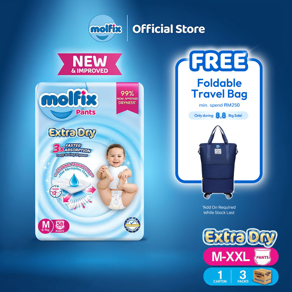 Molfix Extra Dry Pants Jumbo Pack (S66/M58/L48/XL42/XXL36/XXXL20) (Carton)