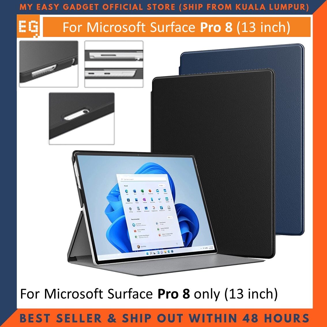 Microsoft Surface Pro 8 13'' Premium Magnetic Smart Cover Leather Case Tablet Stand Trifold Fundas