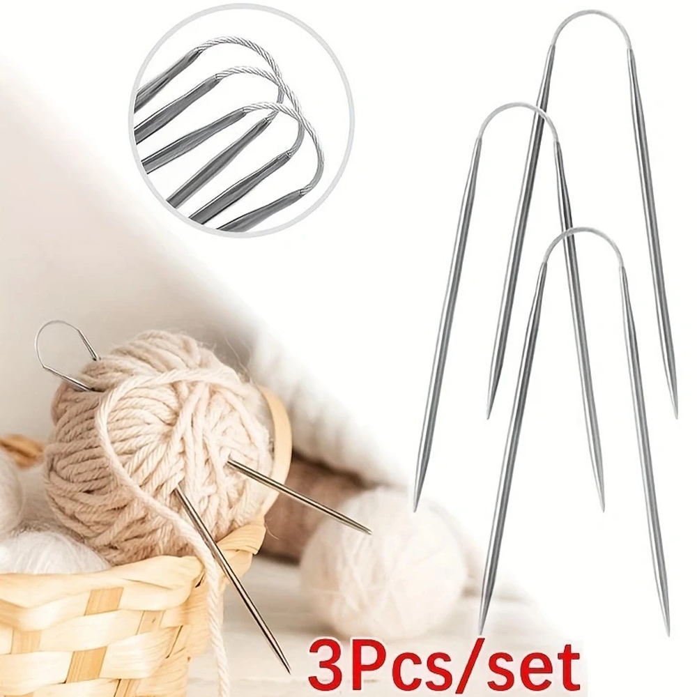3Pcs/Set Knitting Needles Knitting ToolStainless Steel Circular Flexible Sock Sweaters Hats Scarf Crochet Knitting Needles (2/2.5/3/3.5/4/4.5/5mm)