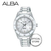 ALBA AG8Q65X - Active Quartz Movement Silver metal bracelet watch with white dial and water resistance.