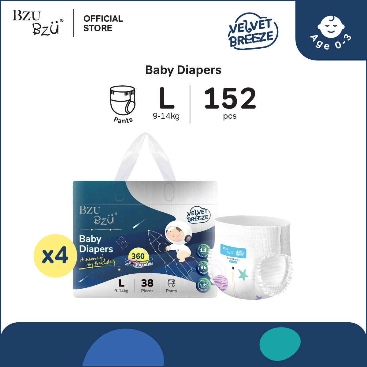 BZU BZU VelvetBreeze Baby Diapers Pants Carton Deals (4 Packs)