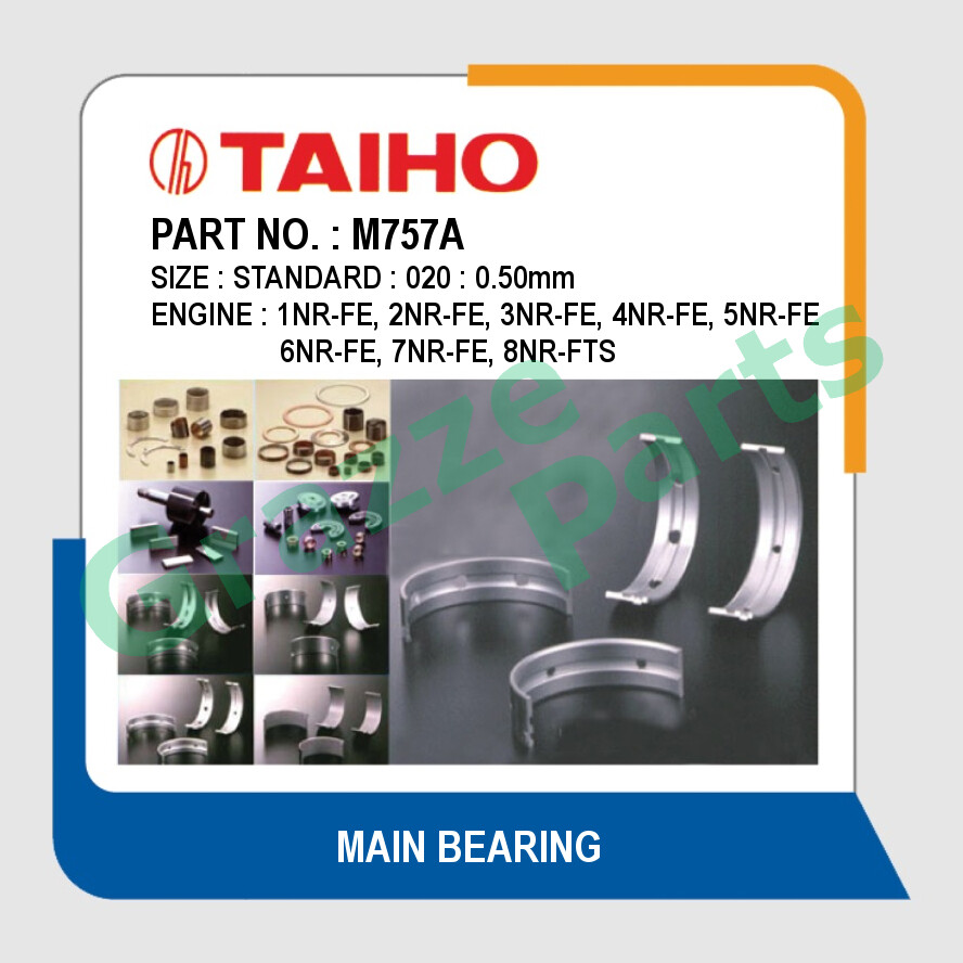 Taiho Main Bearing 020 Size (0.50mm) M757A for Perodua Myvi New D20N 2018- Bezza 1.3 D63D 1NR-VE Aru