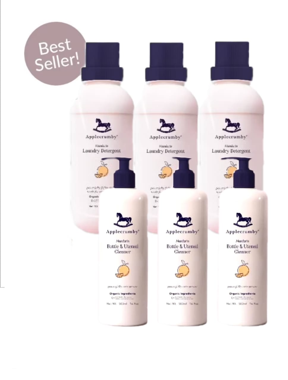 Applecrumby™ Baby Laundry Detergent + Bottle & Utensil Cleaner 6 Pack Bundle (1L x 3 500ml x 3 bottles)