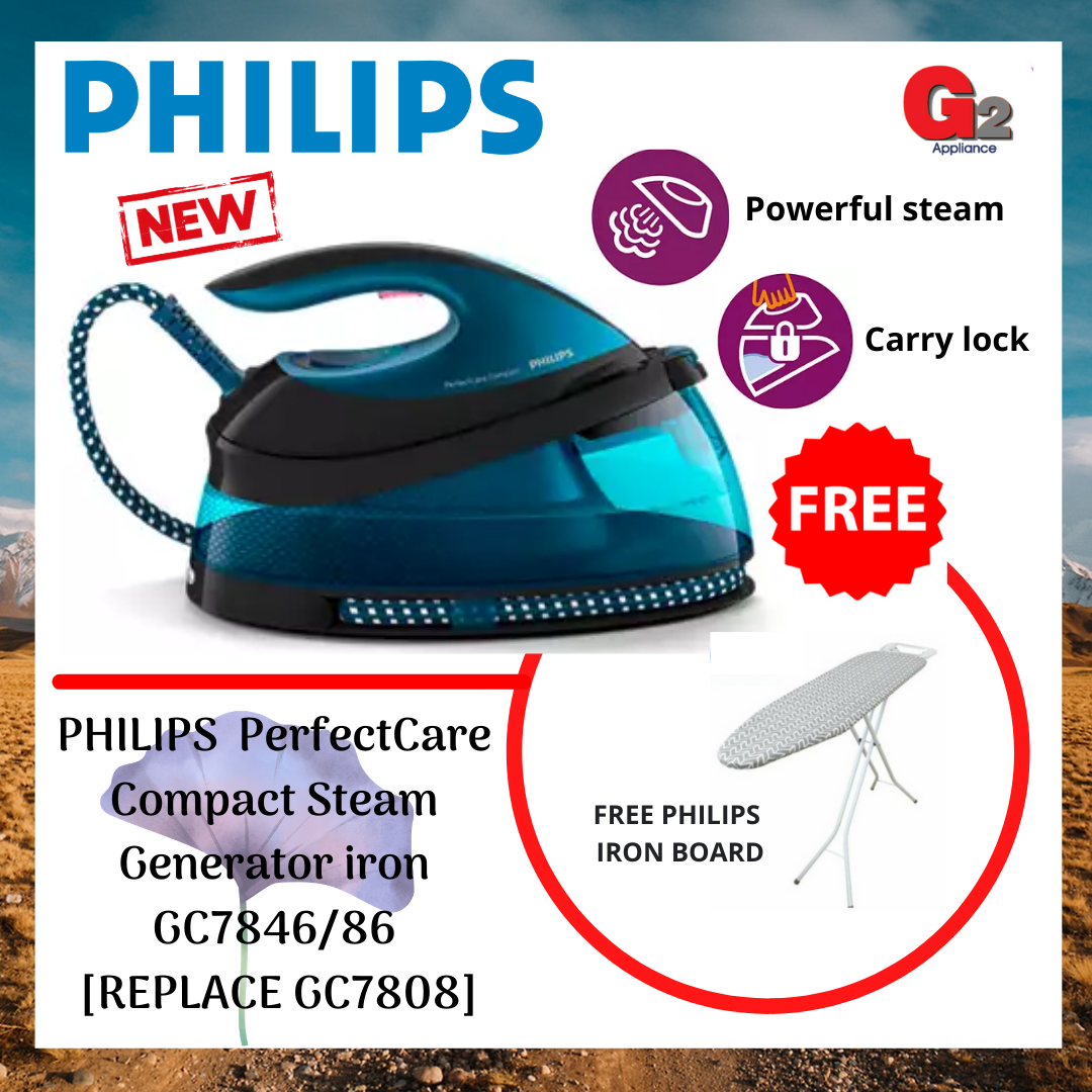 PHILIPS (Authorised Dealer)PerfectCare Compact Steam Generator iron GC7846/86 + FREE IRON BOARD [REPLACE GC7808] SEND BY LORRY