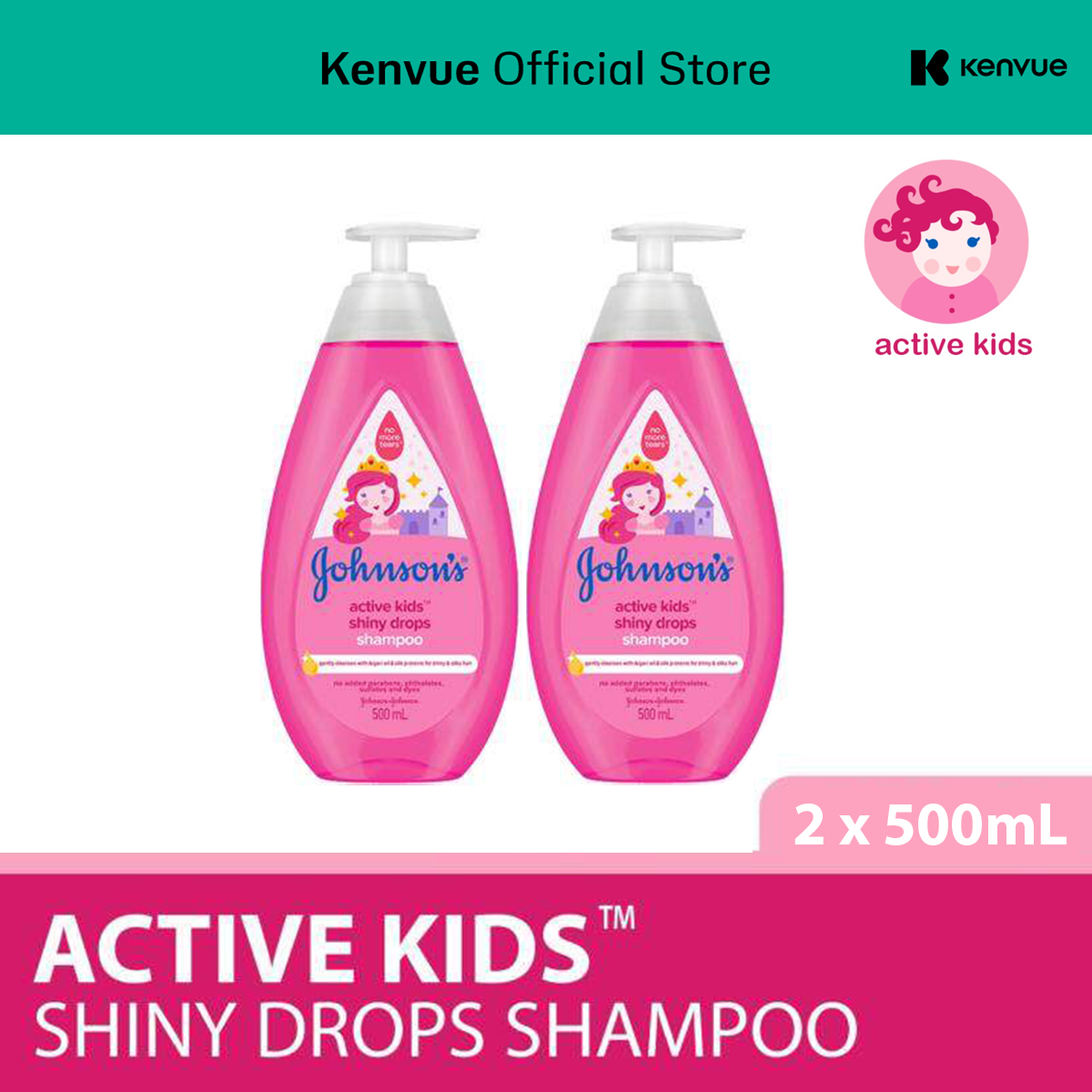 Johnsons Active Kids Shiny Drops Shampoo 500ml x 2