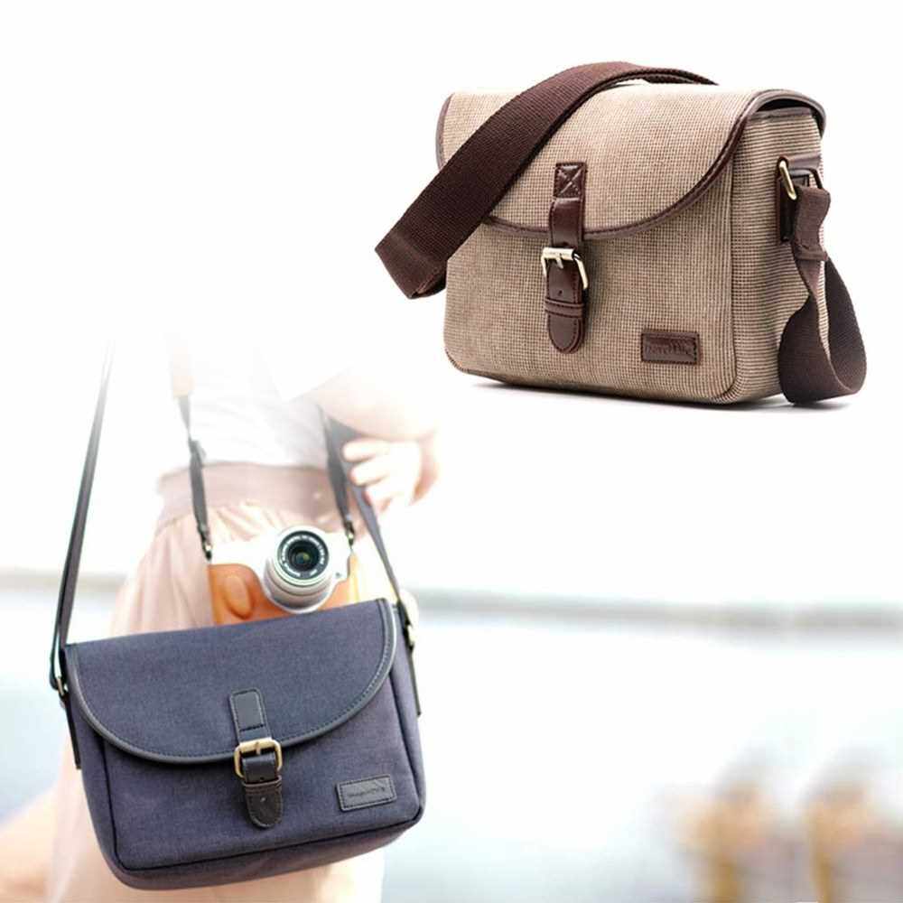Camera Bag SLR/DSLR Gadget Bag Stylish Retro Shoulder Carrying Bag Photography Accessory Gear Case Flax Material (Khaki)