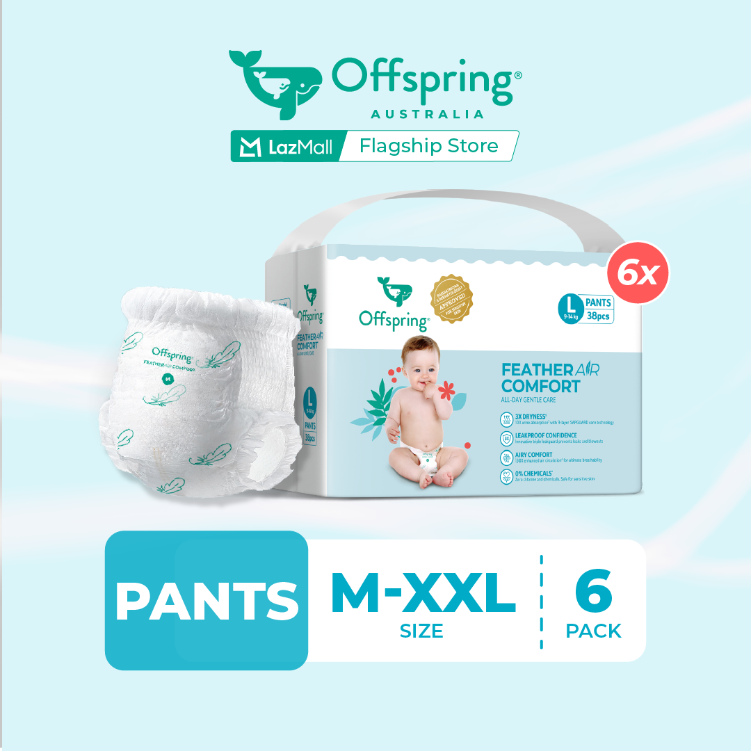 Offspring FeatherAir Comfort Baby Diapers Pants M264/L228/XL192/XXL168 [6 Packs]