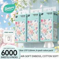 【6 PCS】Botare Air Cushion Tissue Deluxe Soft Pack Facial Tissue Large 4-ply Baby tissue 6000 sheets