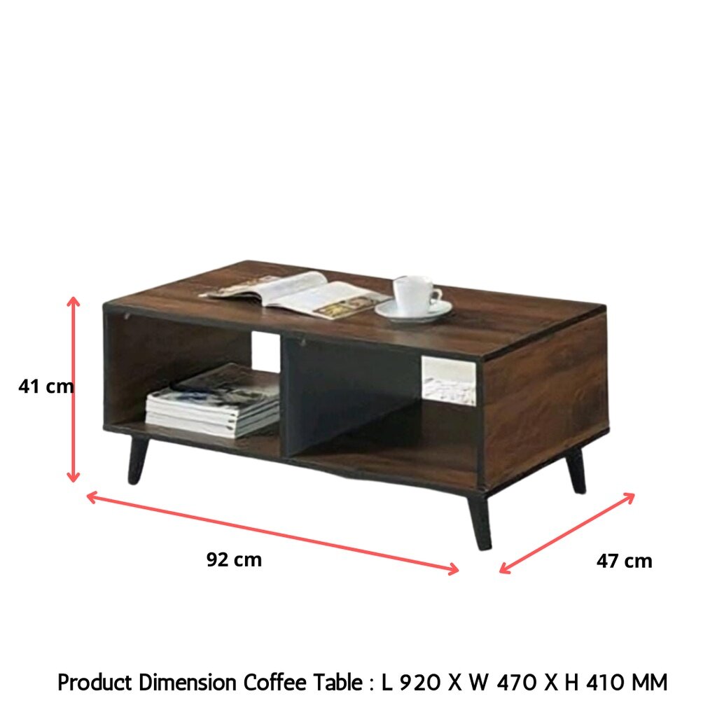 Coffee Table Modern 3 Feet Meja Kopi Ruang Tamu 90cm Center Table with storage shelf rack wood leg walnut color Cheap Living Room Console Table Coffee Table Meja Kopi