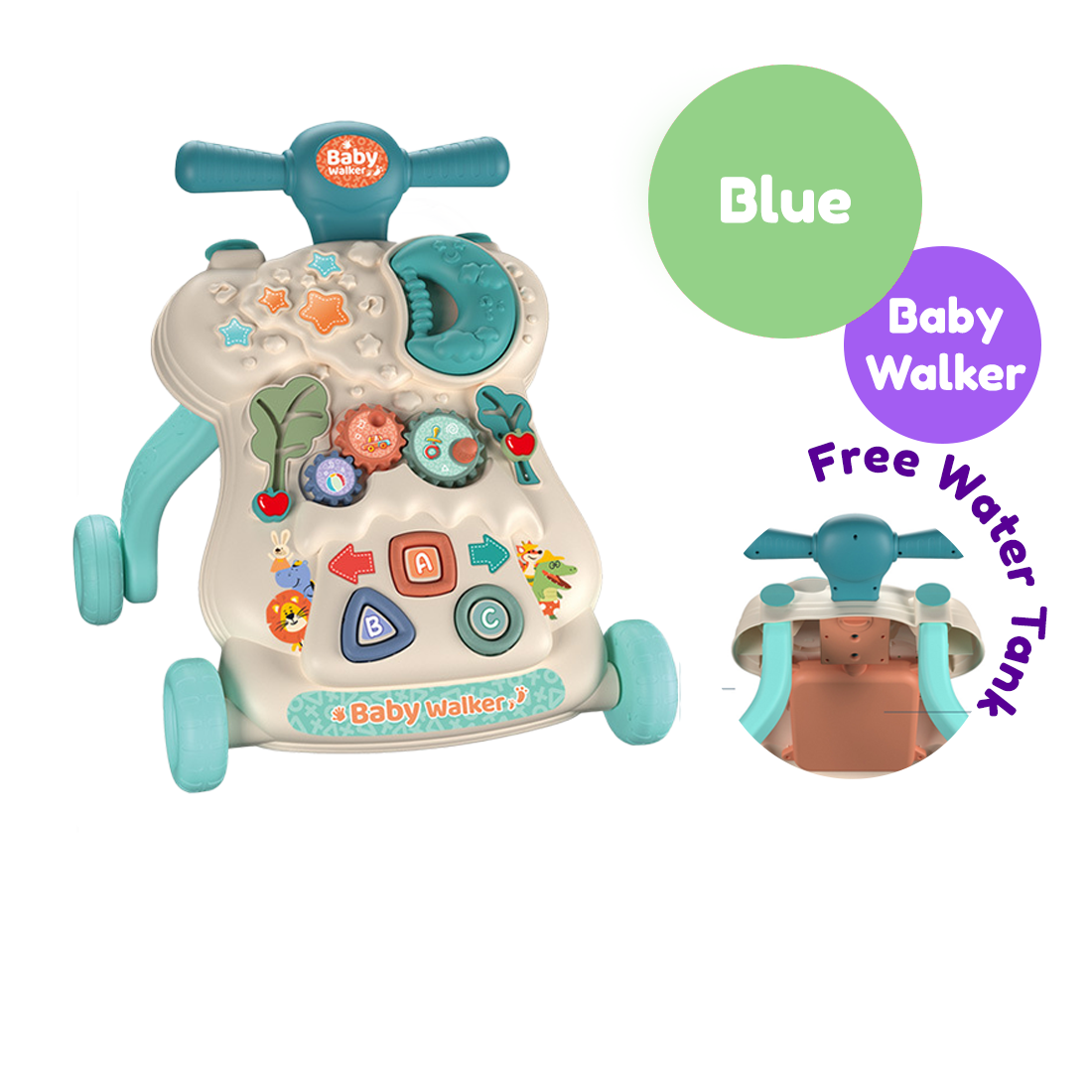 Iskiddo 3 in 1 5 in 1 Moon Baby Toddler Sit to Stand Learning Walker Music Toys Water Tank Musical Kids Play Toy Educational