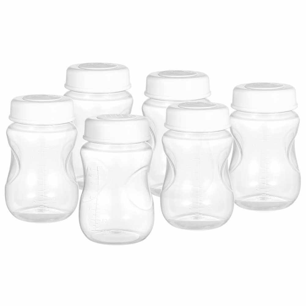 6 PCS Breastmilk Bottles with Leakproof Lid Wide Neck BPA-free 180ml/ 6.1oz Breast Milk Collecting Storage Bottle for Home Work Travel (White)