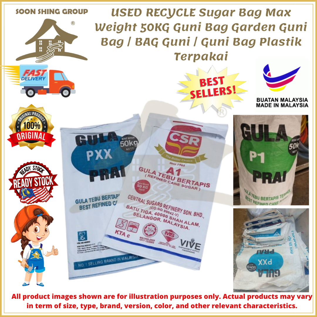 USED RECYCLE SUGAR BAG Max Weight 50KG Guni Bag Garden Guni Bag / BAG Guni / Guni Bag Plastik Terpakai