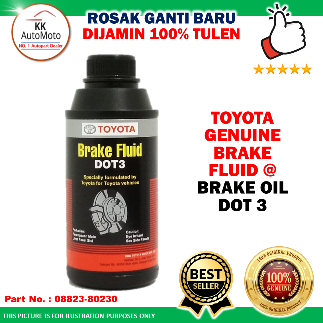 1 Botol 330ml Original Toyota Genuine Brake Fluid Dot3 Brake Oil