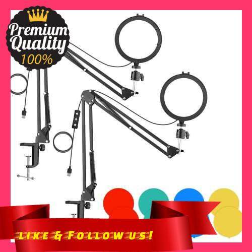People\'s Choice Andoer 6 Inch Round Shape LED Video Light Kit Including 2 * 5600K USB LED Fill Light with Cold Shoe Mount + 2 * Desk Mount Metal Light Stand + 2 * Flexible Metal Ballhead + 8 * Color Filters(Red/Yellow/Blue/Green) for Live Streaming Onli