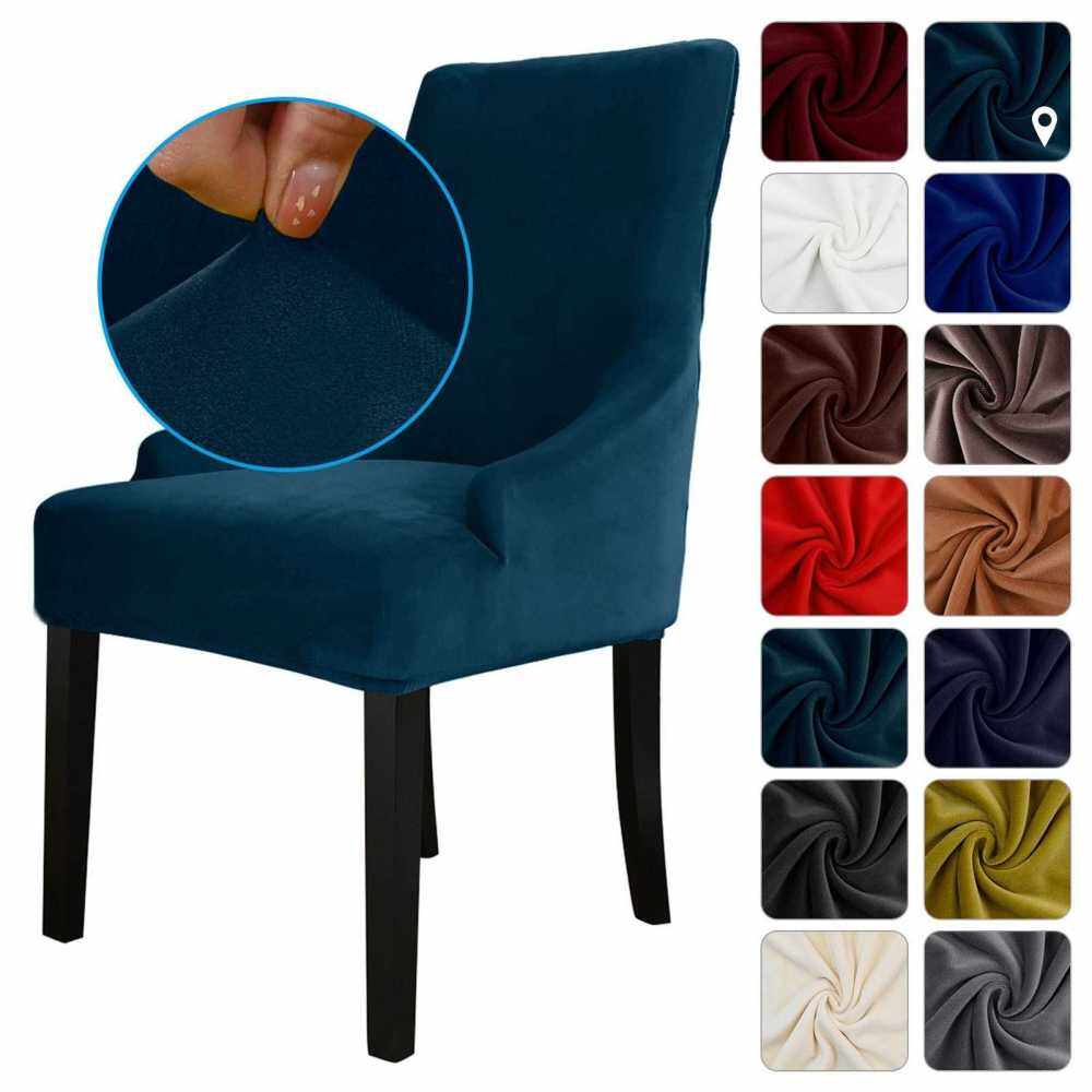 Chair Cover Velvet Chair Slipcovers Removable Washable Soft Dining Chair Protector Cover Blue-green (Blue Green)