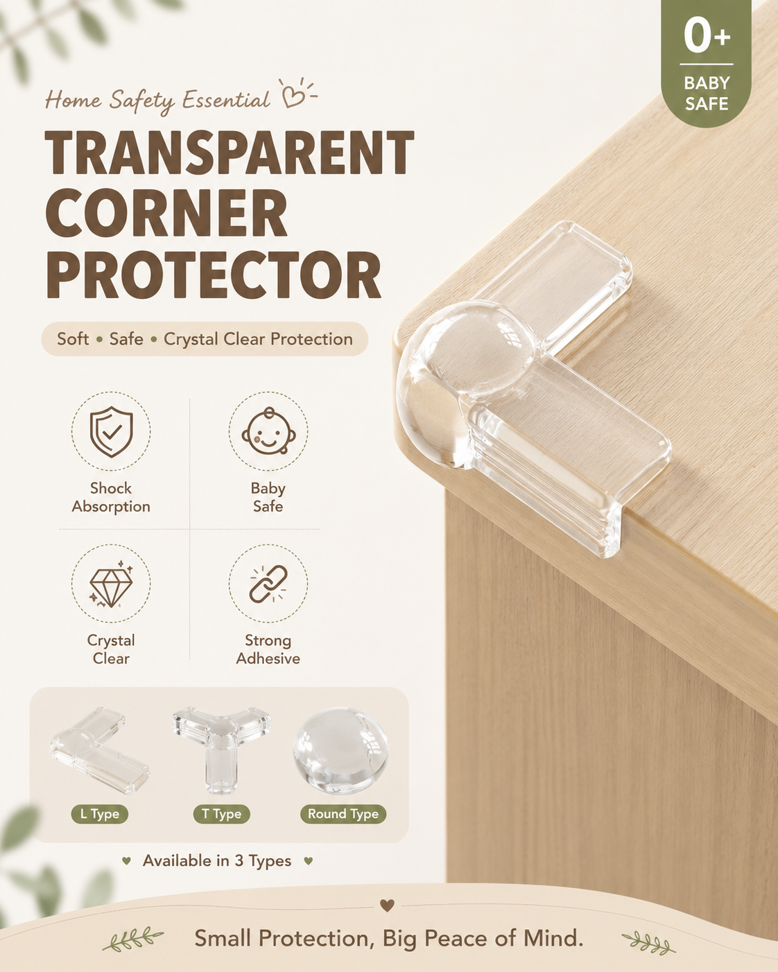 [Ready Stock] Zenzi Baby Corner Protector Furniture Protector Soft Transparent PVC Anti-Collision Corner Guard Strong Adhesive Table Edge Safety (L/T/Round)